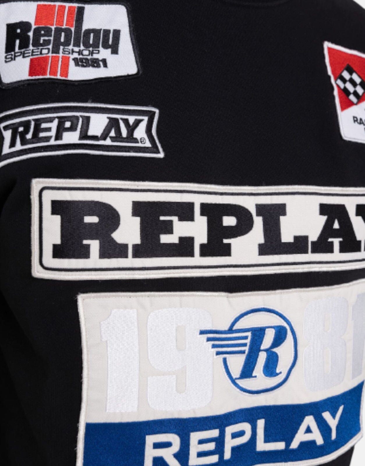 Replay Multi Badge Race Sweatshirt Black - Subwear